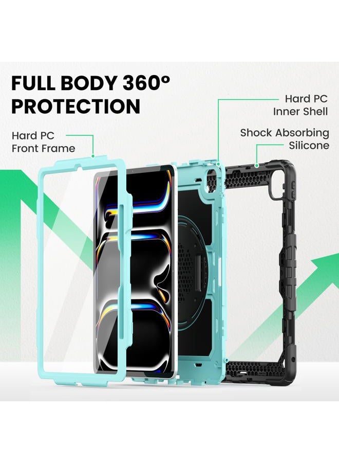SEYMAC Case for iPad Pro 13 Inch M4 2024, Heavy Duty Shockproof Protective Case with Screen Protector, Rotating Stand, Hand/Shoulder Strap and Pen Holder, Light Blue - Image 5
