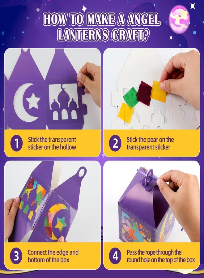 Koeilay 16 Sets Ramadan Lantern Craft DIY Suncatcher Ornaments, Eid Mubarak Hanging Decorations with Tissue Papers & Ribbons, Islamic Festival Party Favors for Home Classroom Art Activity - Image 3