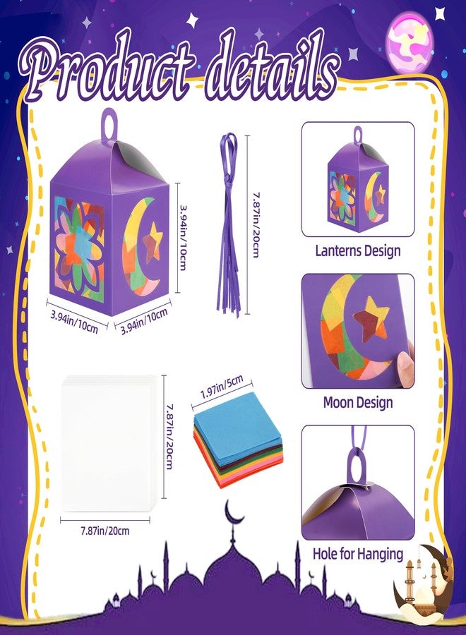 Koeilay 16 Sets Ramadan Lantern Craft DIY Suncatcher Ornaments, Eid Mubarak Hanging Decorations with Tissue Papers & Ribbons, Islamic Festival Party Favors for Home Classroom Art Activity - Image 2