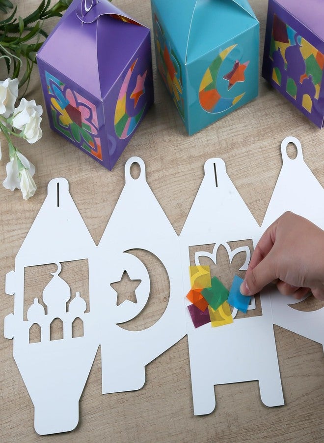 Koeilay 16 Sets Ramadan Lantern Craft DIY Suncatcher Ornaments, Eid Mubarak Hanging Decorations with Tissue Papers & Ribbons, Islamic Festival Party Favors for Home Classroom Art Activity - Image 4