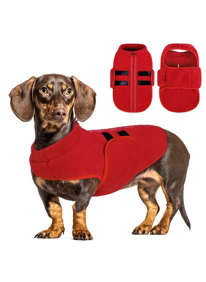 Queenmore XXS Dog Sweaters, Soft Fleece Vest Pullover Dog Jacket with Leash Hole, Warm Winter Dog Clothes Cold Weather Doggy Dachshund Sweater for Small Dogs Cats Boy or Girl (Red, XXS) - Image 1