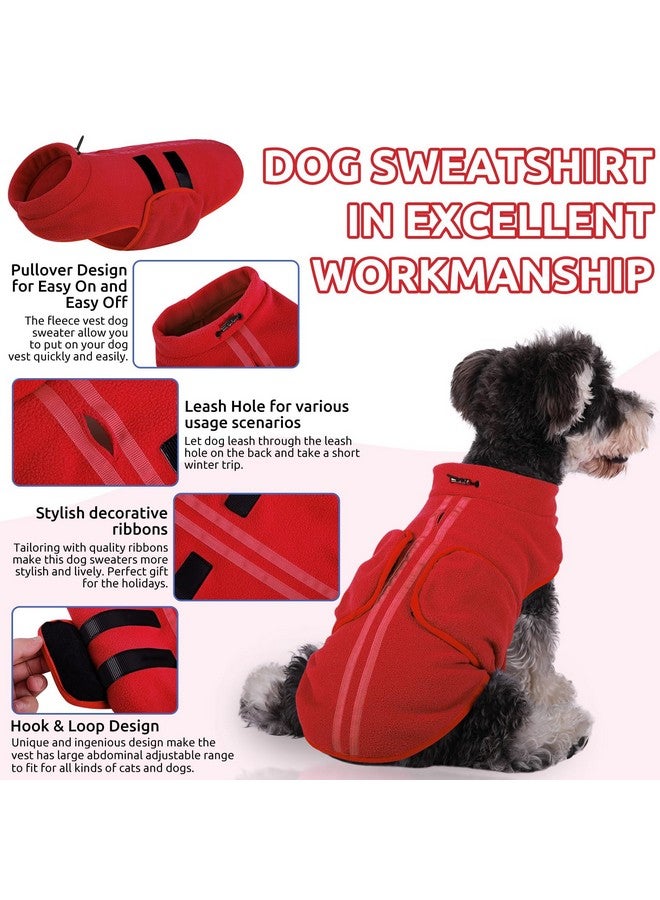 Queenmore XXS Dog Sweaters, Soft Fleece Vest Pullover Dog Jacket with Leash Hole, Warm Winter Dog Clothes Cold Weather Doggy Dachshund Sweater for Small Dogs Cats Boy or Girl (Red, XXS) - Image 3