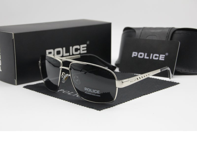POLICE High Quality Men's Sun Polarized Glasses Metal High-end Sunglasses Sliver Frame with Grey Lenses - Image 1