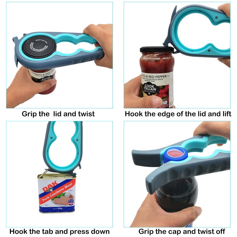 Otstar Jar Opener Bottle Opener and Can Opener for Weak hands, Seniors with Arthritis and Anyone with Low Strength, Mutil Jar Opener Get Lids Off Easily (Blue and Grey) - Image 3