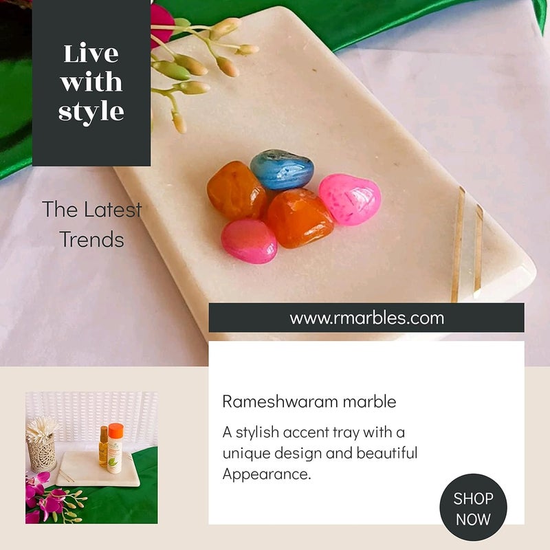 RM صينية رخامية مستطيلة الشكل من الرخام الأبيض مع حواف نحاسية لصينية الحمام وغرفة المعيشة والمطبخ وتقديم الطعام وطاولة الطعام والمجوهرات والشمع والعطور ومنظم مستحضرات التجميل وصينية الزينة - Image 2