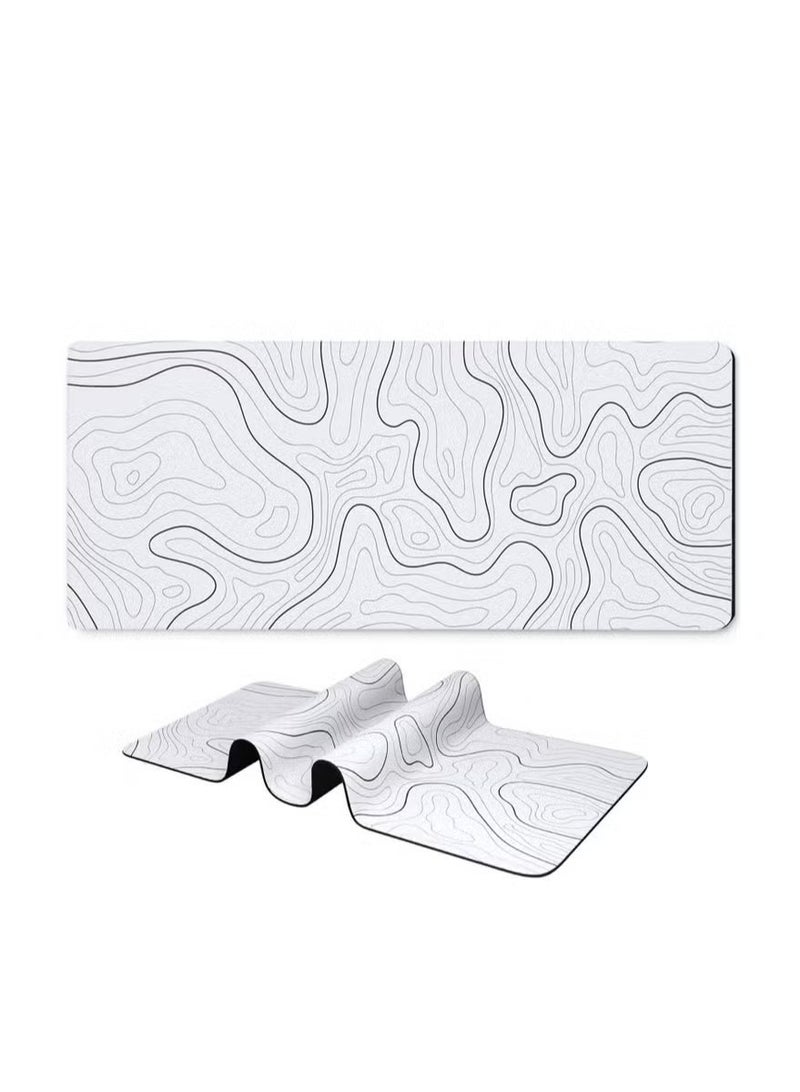 Beauenty Large Gaming Mouse Pad with Stitched Edges, Minimalist Topographic Map Desk Mat, Extended XL Mousepad with Anti-Slip Base, Cool Desk Pad for Keyboard and Mouse, 31.5 x 11.8 in, White - Image 1