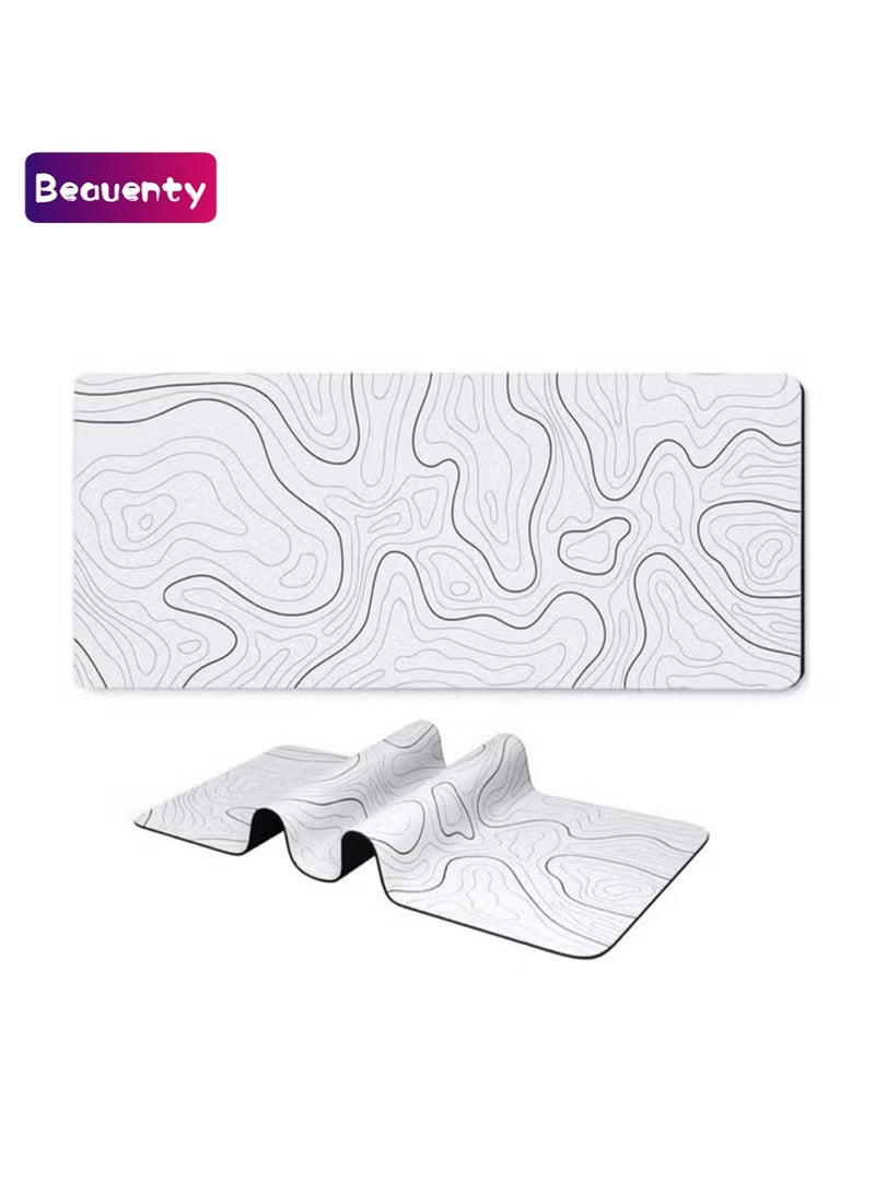Beauenty Large Gaming Mouse Pad with Stitched Edges, Minimalist Topographic Map Desk Mat, Extended XL Mousepad with Anti-Slip Base, Cool Desk Pad for Keyboard and Mouse, 31.5 x 11.8 in, White - Image 1