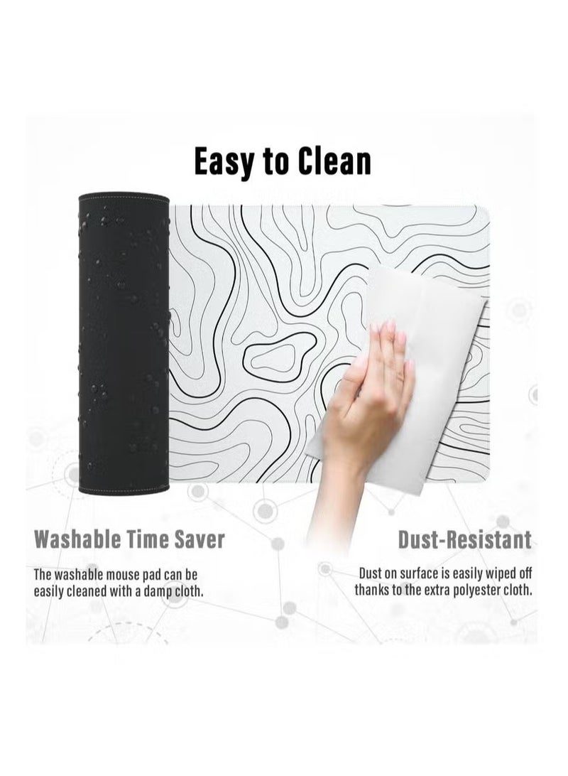 Beauenty Large Gaming Mouse Pad with Stitched Edges, Minimalist Topographic Map Desk Mat, Extended XL Mousepad with Anti-Slip Base, Cool Desk Pad for Keyboard and Mouse, 31.5 x 11.8 in, White - Image 2