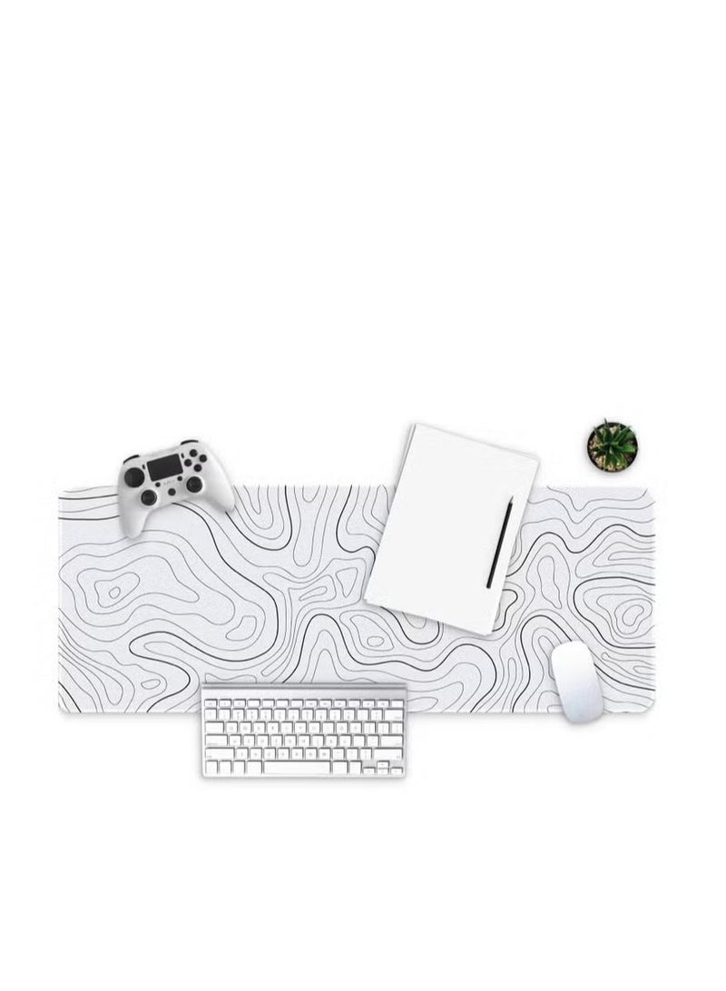 Beauenty Large Gaming Mouse Pad with Stitched Edges, Minimalist Topographic Map Desk Mat, Extended XL Mousepad with Anti-Slip Base, Cool Desk Pad for Keyboard and Mouse, 31.5 x 11.8 in, White - Image 5