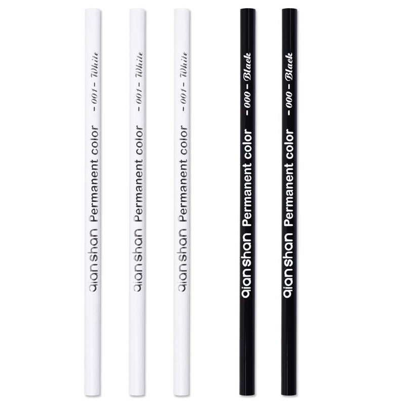 qianshan 5Pcs Black White Color Pencils Permanent Color Drawing Pencil Oilbased Wooden Colored Pencils for Artist and Beginner Art Projects 2 Colors of 3 White 2 Black