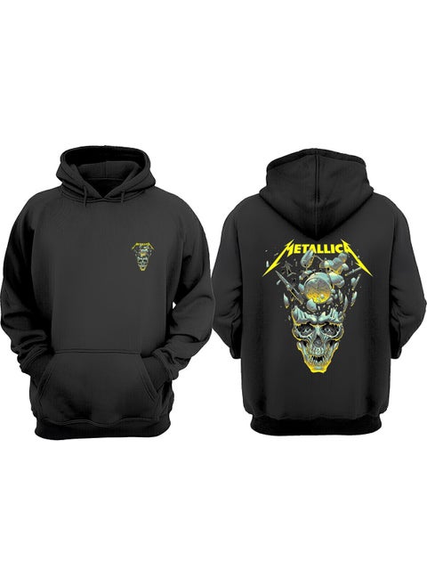 Metallica Clock Skull Design Front Back Printed Regular Fit Black Sweatshirt