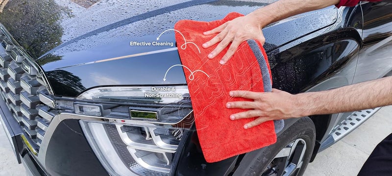 SOFTSPUN Microfiber Cloth for Car 1600 GSM 40x60 cms 1 Pcs Grey & Red Twisted Loop Super Absorbent Towel Edgeless Design with Plush Pile and Lint Free Cloth for Drying and Detailing. - Image 3