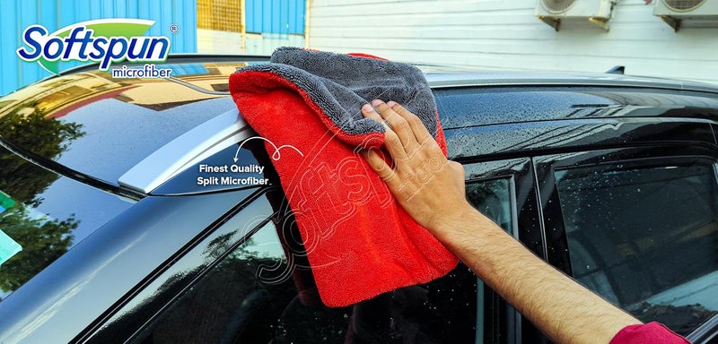 SOFTSPUN Microfiber Cloth for Car 1600 GSM 40x60 cms 1 Pcs Grey & Red Twisted Loop Super Absorbent Towel Edgeless Design with Plush Pile and Lint Free Cloth for Drying and Detailing. - Image 5