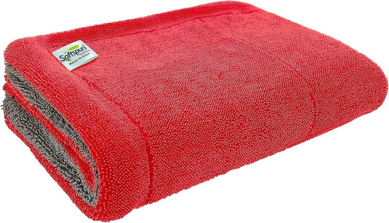 SOFTSPUN Microfiber Cloth for Car 1600 GSM 40x60 cms 1 Pcs Grey & Red Twisted Loop Super Absorbent Towel Edgeless Design with Plush Pile and Lint Free Cloth for Drying and Detailing. - Image 1