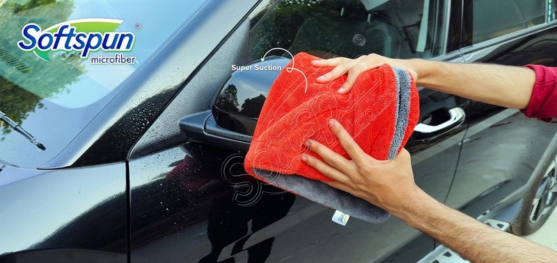 SOFTSPUN Microfiber Cloth for Car 1600 GSM 40x60 cms 1 Pcs Grey & Red Twisted Loop Super Absorbent Towel Edgeless Design with Plush Pile and Lint Free Cloth for Drying and Detailing. - Image 4