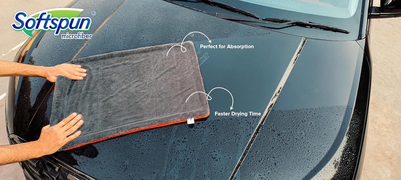 SOFTSPUN Microfiber Cloth for Car 1600 GSM 40x60 cms 1 Pcs Grey & Red Twisted Loop Super Absorbent Towel Edgeless Design with Plush Pile and Lint Free Cloth for Drying and Detailing. - Image 2