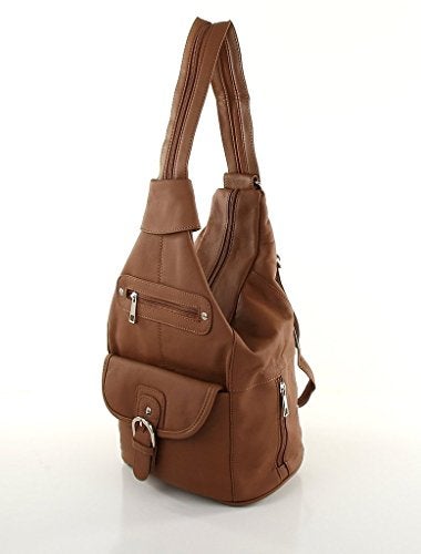 Roma Leathers Womens Leather Convertible 7 Pocket Medium Size Tear Drop Sling Backpack Purse Shoulder Bag, Light Brown - Image 3