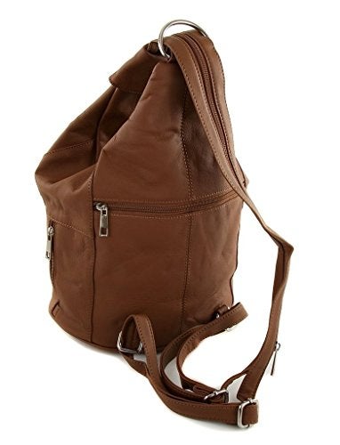 Roma Leathers Womens Leather Convertible 7 Pocket Medium Size Tear Drop Sling Backpack Purse Shoulder Bag, Light Brown - Image 4
