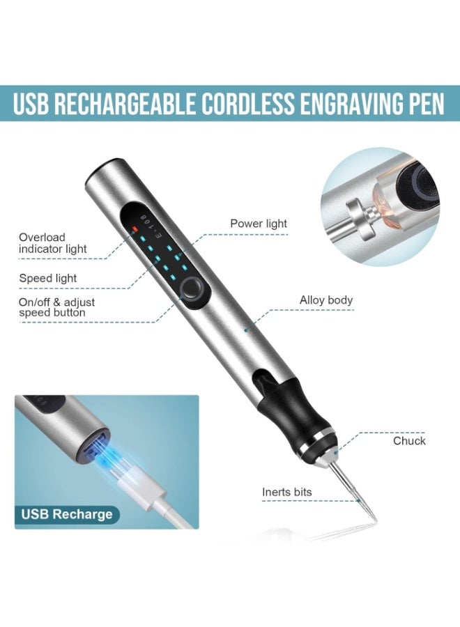 ARIDOO USB Rechargable Engraving Pen with 37 Bits, Mini Electric DIY Engraver Cordless Electric Rotary Tools Kit, Portable Engraving Tool for Jewelry Wood Metal Stone Plastic Glass Etching - Image 2