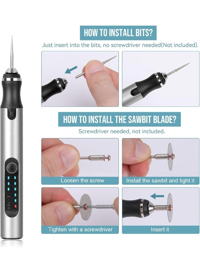 ARIDOO USB Rechargable Engraving Pen with 37 Bits, Mini Electric DIY Engraver Cordless Electric Rotary Tools Kit, Portable Engraving Tool for Jewelry Wood Metal Stone Plastic Glass Etching - Image 4