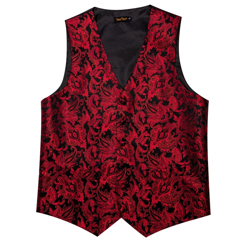 YourTies Mens Red Black Victorian Vest Silk Paisley Formal Suit Vests and Tie Set Gothic Steampunk Prom Dress Waistcoat Party - Image 4