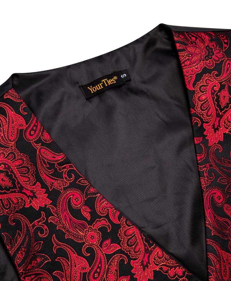YourTies Mens Red Black Victorian Vest Silk Paisley Formal Suit Vests and Tie Set Gothic Steampunk Prom Dress Waistcoat Party - Image 5