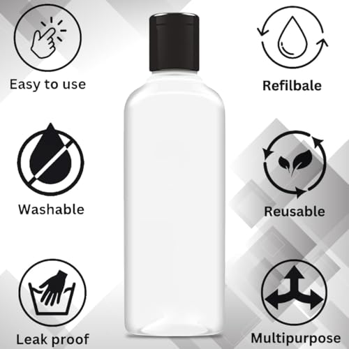 ERZA 200ml Squeeze Bottle with Flip Top Cap, Empty BPA-Free Refillable Container For Shampoo, Lotions, Liquid Soap, Creams, Liquid Cosmetic Travel Size Transparent Bottle, Black Flip-Top, Set of 24 - Image 4