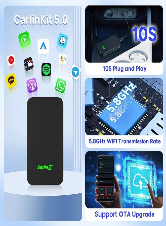 Carlinkit 5.0 2air Wireless CarPlay & Android Auto Wireless Adapter,2 in 1 wireless Adapter for Factory Wired CarPlay and Android Auto Cars,Plug and Play,5GHz WIFI automatic connection - Image 3