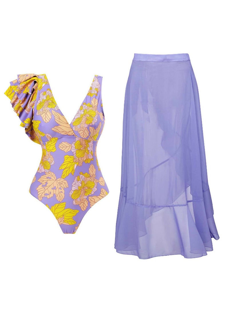 2pcs one piece swimsuit lace up swimsuit skirt swimsuit set  - Image 1