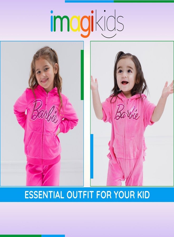 Barbie Infant Baby Girls Velour Matching Family Zip Up Coverall Hot Pink Baby 18 Months - Image 3
