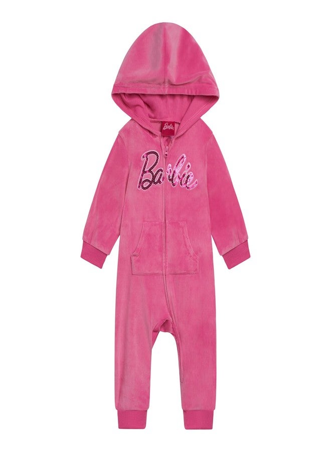 Barbie Infant Baby Girls Velour Matching Family Zip Up Coverall Hot Pink Baby 18 Months - Image 1