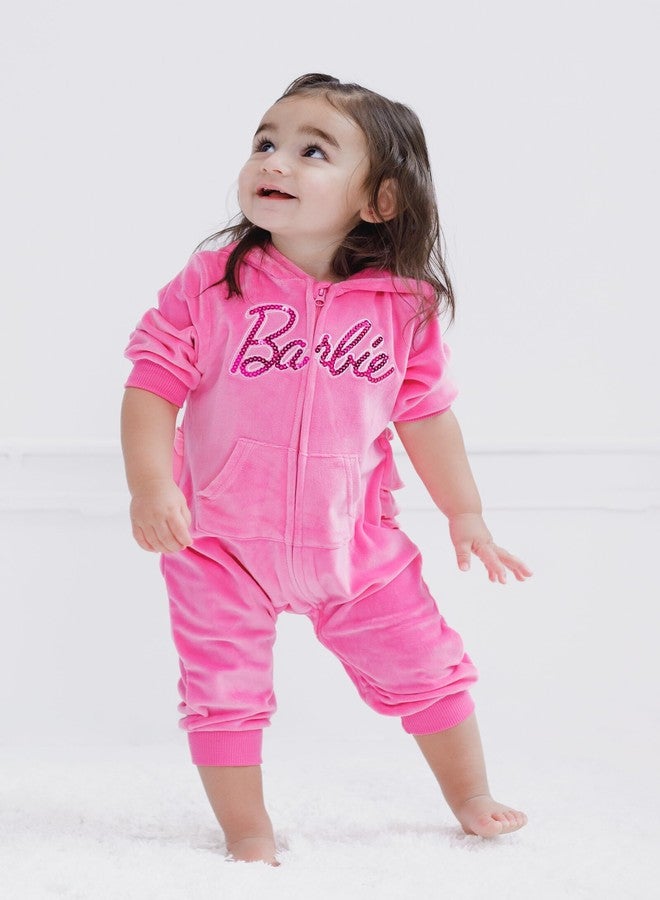 Barbie Infant Baby Girls Velour Matching Family Zip Up Coverall Hot Pink Baby 18 Months - Image 2