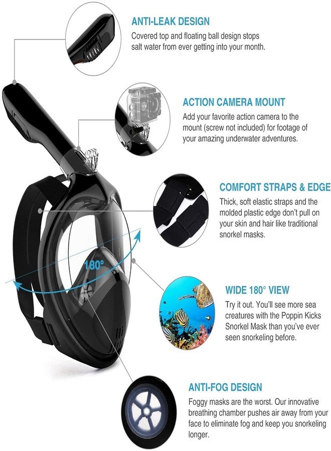 Olpad Snorkel Mask Full Face Breathing Tube with Action Camera Mount Adapter Anti-Fog Anti-Leak - Panoramic 180°View Design for Man Woman Adult Youth Kid Black (L/XL) - Image 4