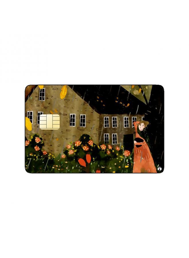 RKN PRINTED BANK CARD STICKER Beautiful Woman Drawing In Rainy Weather - Image 1