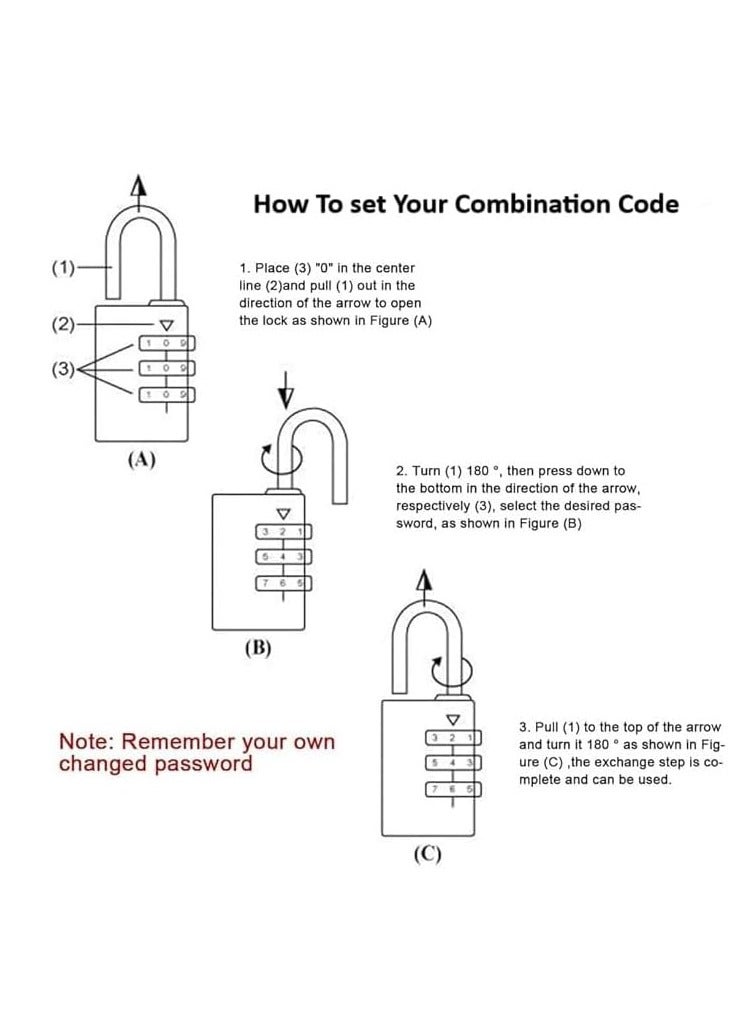 Coded Lock Combination Padlock Resettable 3-Digit Password Suitable for Lockers Backpack Luggage Bags Doors (55x21x10mm) - Image 3