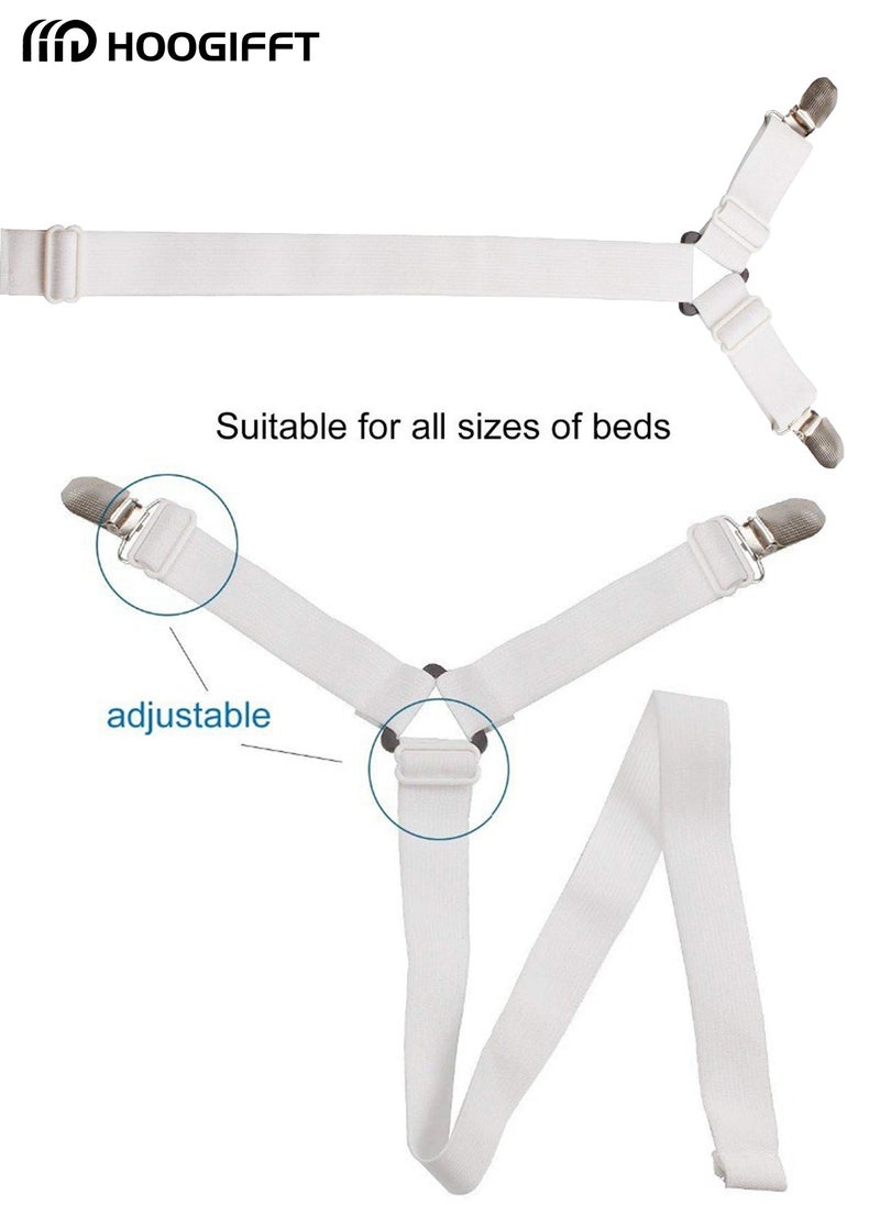 HOOGIFFT 2pcs Bed Sheet Holder Straps, Adjustable Premium Fitted Suspenders with 6 Way Cross Elastic Bands and Corner Clips（With gasket）, for Bedding Mattress Fasteners(White)  - Image 4