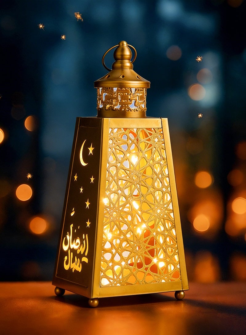 VUCATIN فانوس رمضان، فانوس عيد مبارك كبير معلق على شكل نجمة وقمر لطاولة الفناء المنزلي، قطعة مركزية لحفلات الزفاف، ديكور المهرجانات - Image 1