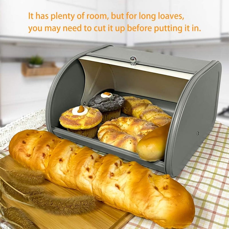 KL X458 Gray Bread Box Roll Top, Metal Bread Box for Kitchen Countertop, Large Space, Keeps Bakery Items Fresh Longer, Bread Bin for Kitchen Countertop, Breadbox to Store Cookies, Bagels, Muffins - Image 4