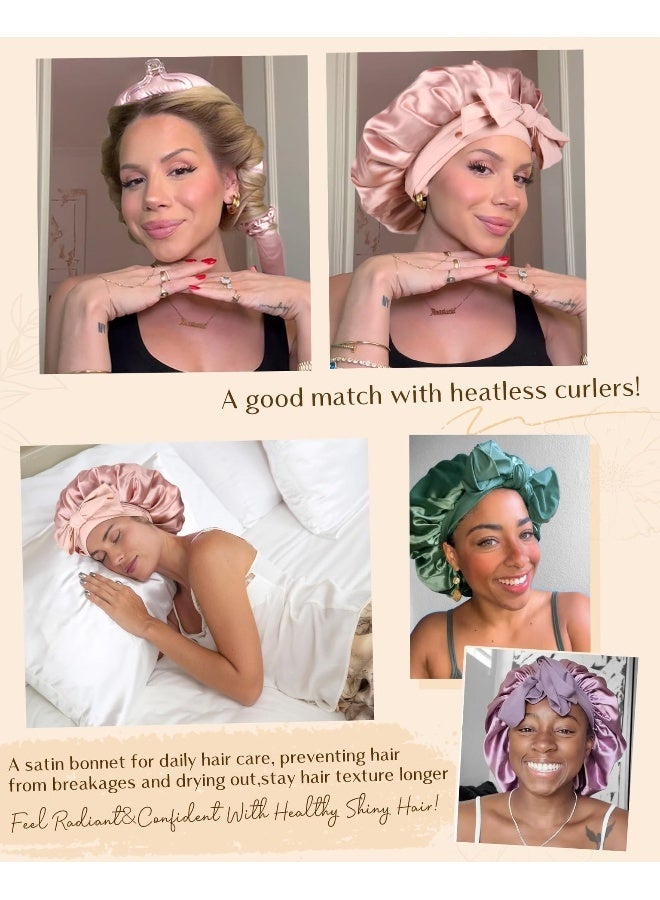 Satin Ribbon Bow Wide-Brimmed Haircare Bonnet for Women - Extra Large Beauty and Sleep Cap - Image 3