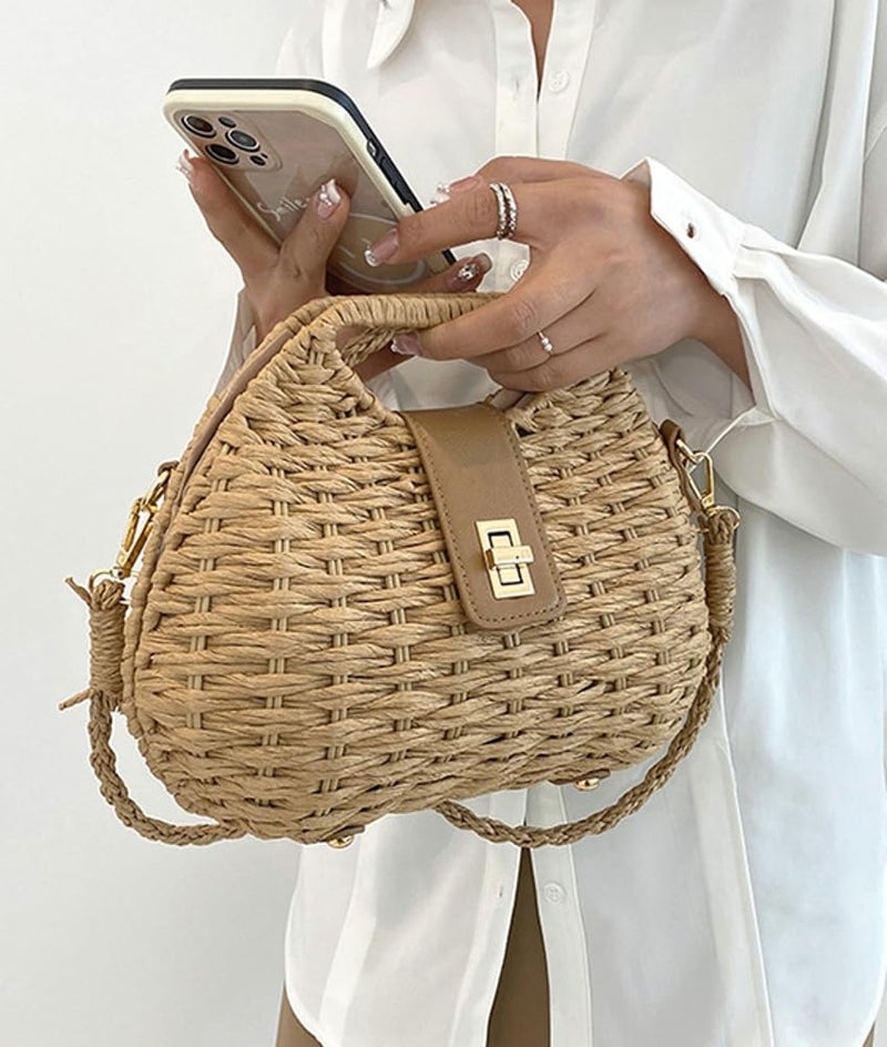 Bagkeak Casual Straw Beach Bags For Women Dumpling Bag Rattan Purses Summer Straw Crossbody Woven Handbag Purse Shoulder Bag Travel - Image 2