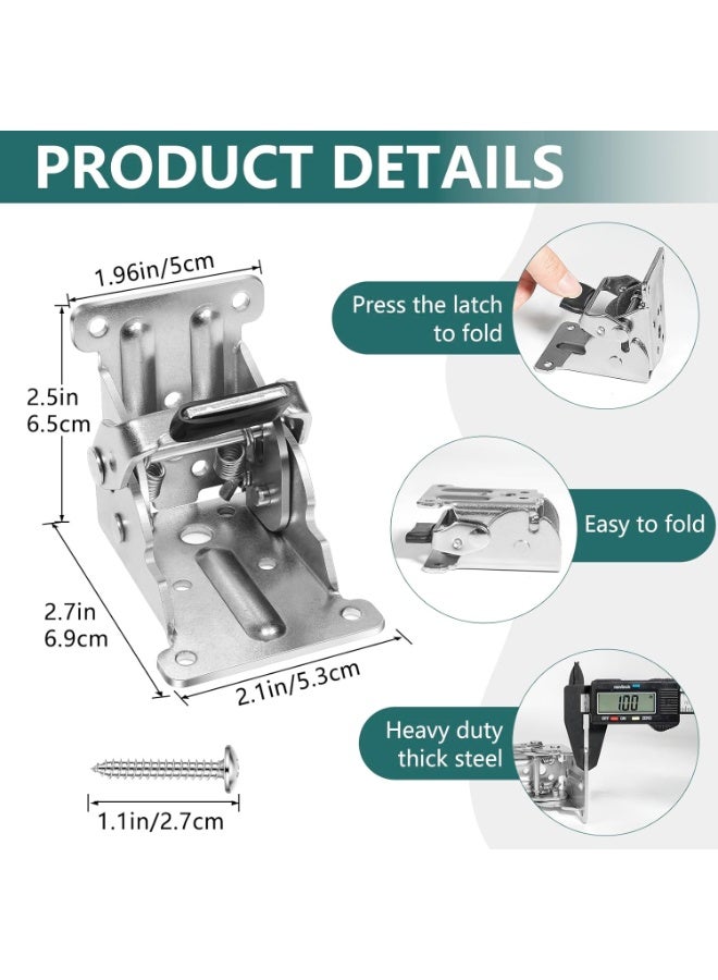 Relex 4 Pack Folding Brackets, Self-Lock Hinge with Screws for Folding Table Legs, Lock Extension Support Bracket Bed Legs, Sliver - Image 2