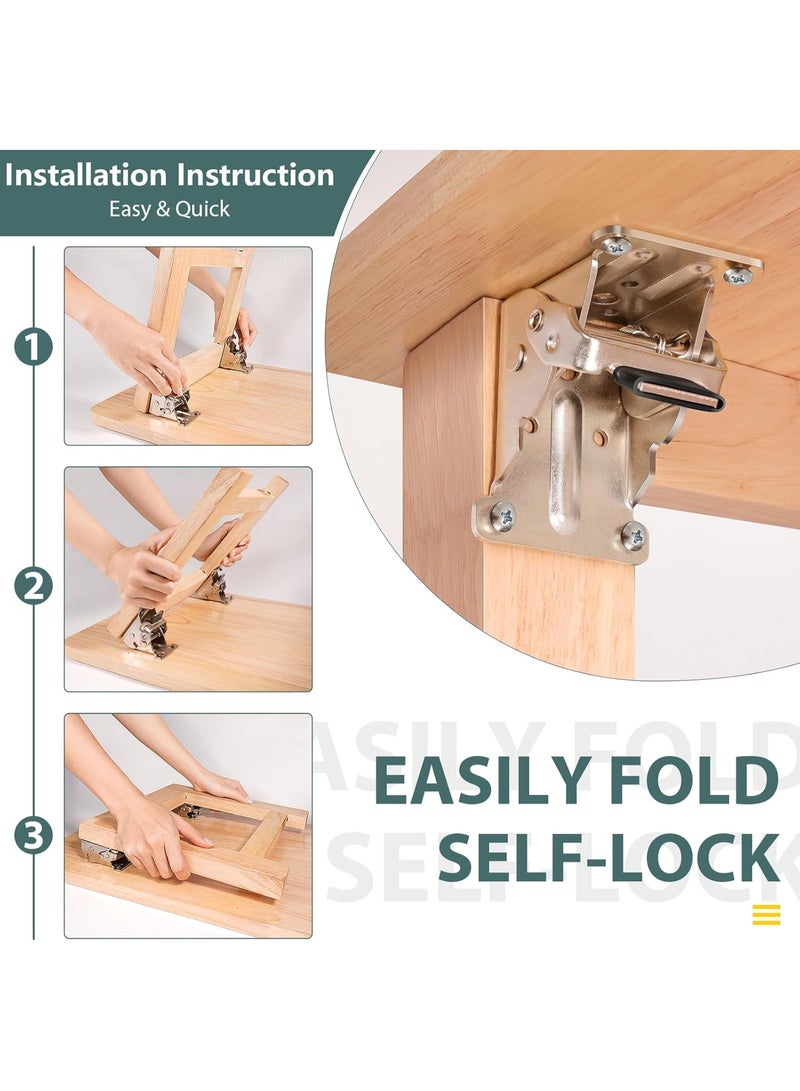 Relex 4 Pack Folding Brackets, Self-Lock Hinge with Screws for Folding Table Legs, Lock Extension Support Bracket Bed Legs, Sliver - Image 3