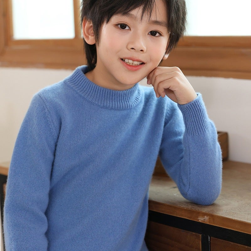Children'S Pure Wool Sweater Boys' Sweater Half-Turtleneck Girls' Pullover Sweater Double-Strand Thickened Baby'S Base Sweater - Image 1