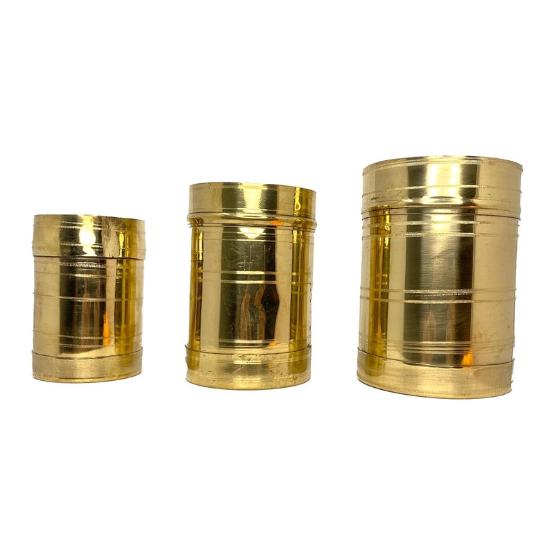 Rock Tawa Rock Tawa Brass Measuring Cups Set of 3250ml 500ml 750mlCupUzhakku Nira paraChangazhiTraditional Measuring Vessel for Rice Paddy and GrainsGold ColorEasy to MaintainDurable - Image 1