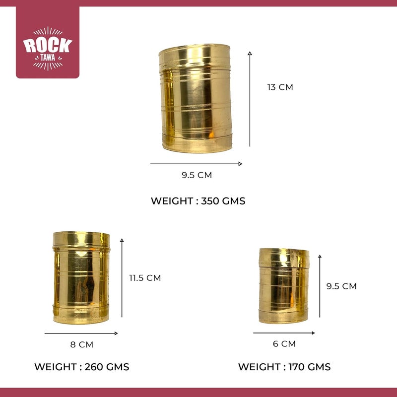 Rock Tawa Rock Tawa Brass Measuring Cups Set of 3250ml 500ml 750mlCupUzhakku Nira paraChangazhiTraditional Measuring Vessel for Rice Paddy and GrainsGold ColorEasy to MaintainDurable - Image 3