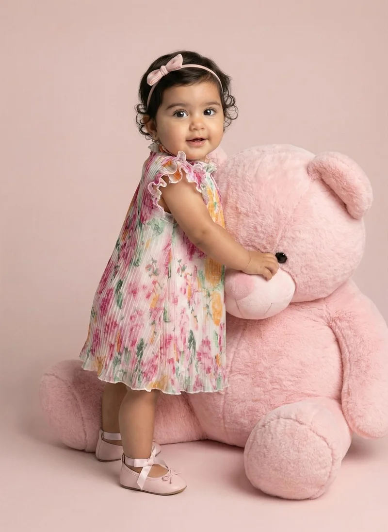 Nautinati Nautinati Baby Girls' All-over Multicolour Floral Print A-line Pleated Dress with Cotton Lining
