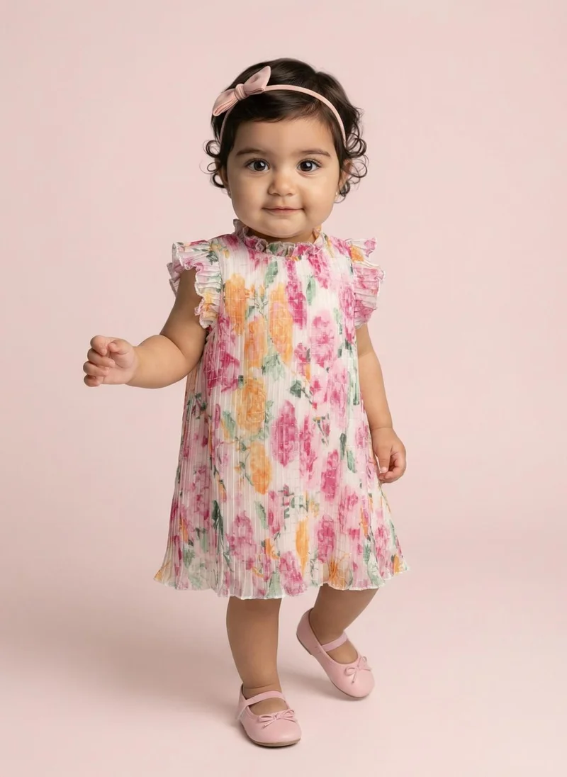 Nautinati Nautinati Baby Girls' All-over Multicolour Floral Print A-line Pleated Dress with Cotton Lining