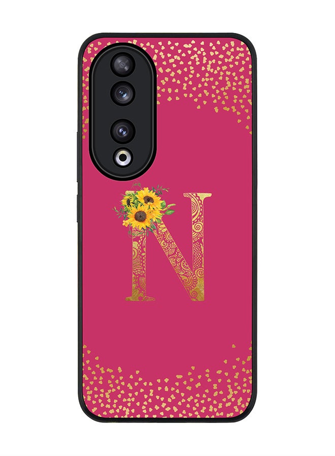 Stylizedd Rugged Black edge case for Honor 90 5G, Slim fit Flexible Thin Cover - Custom Monogram Initial Letter Floral Pattern Alphabet - N ( Deep Pink Rose ) - Image 1