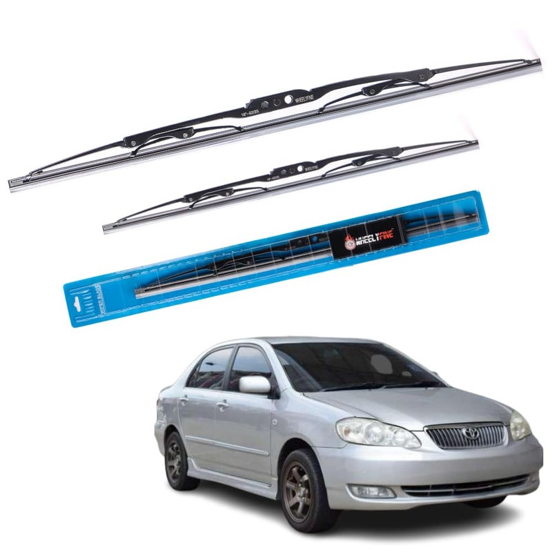 Wheelyfine Car Wiper Blades | Metal Frame | Water Repellent Windshield Wipers | Blade Refills (Tyota Corola Altis(E14)(2006 Onward) Dr 24"/Pa 16") - Image 1