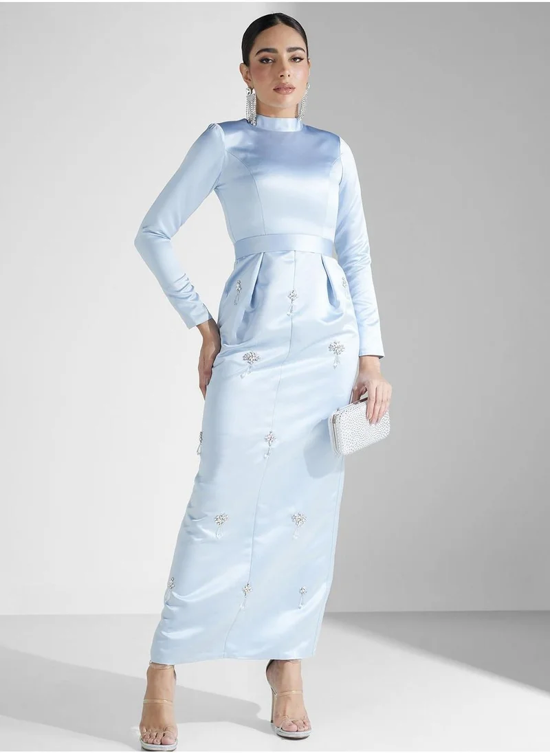 Akadia Fashion Embellished High Neck Dress